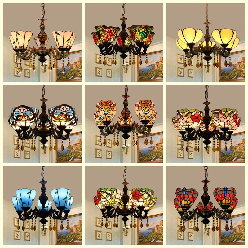 Jlt1102 Tiffany Pendant Lamp Stained Five Glass Pendant Floral Pendant Lamp