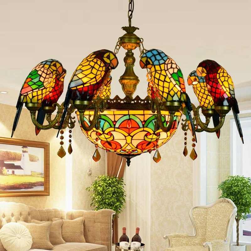 Tiffany Stained Glass Lamp Living Room Restaurant Bar Club Parrot Bird Large Chandelier (WH-TF-55)