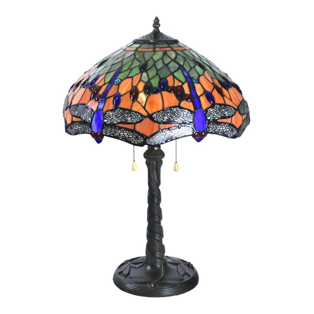 TFT-4264 Vintage Antique Dragonfly 16inch Stained Glass Shade Tiffany Table Lamp