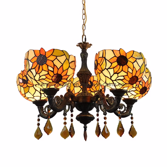 Jlt1102 Lampe à suspension Tiffany en verre teinté à cinq lampes à suspension florale
