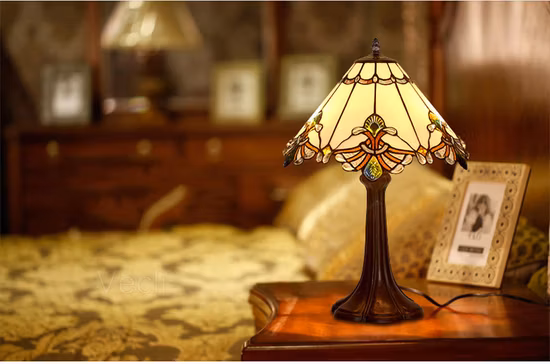 Art Déco Vitrail Lampe Tiffany Côté Lit Grande Lampe de Table de Luxe Vintage (WH