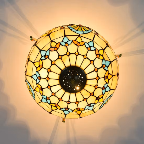 Tiffany mosaïque pendentif lumières vitrail fleur abat-jour lampe à main lustre d'escalier (WH